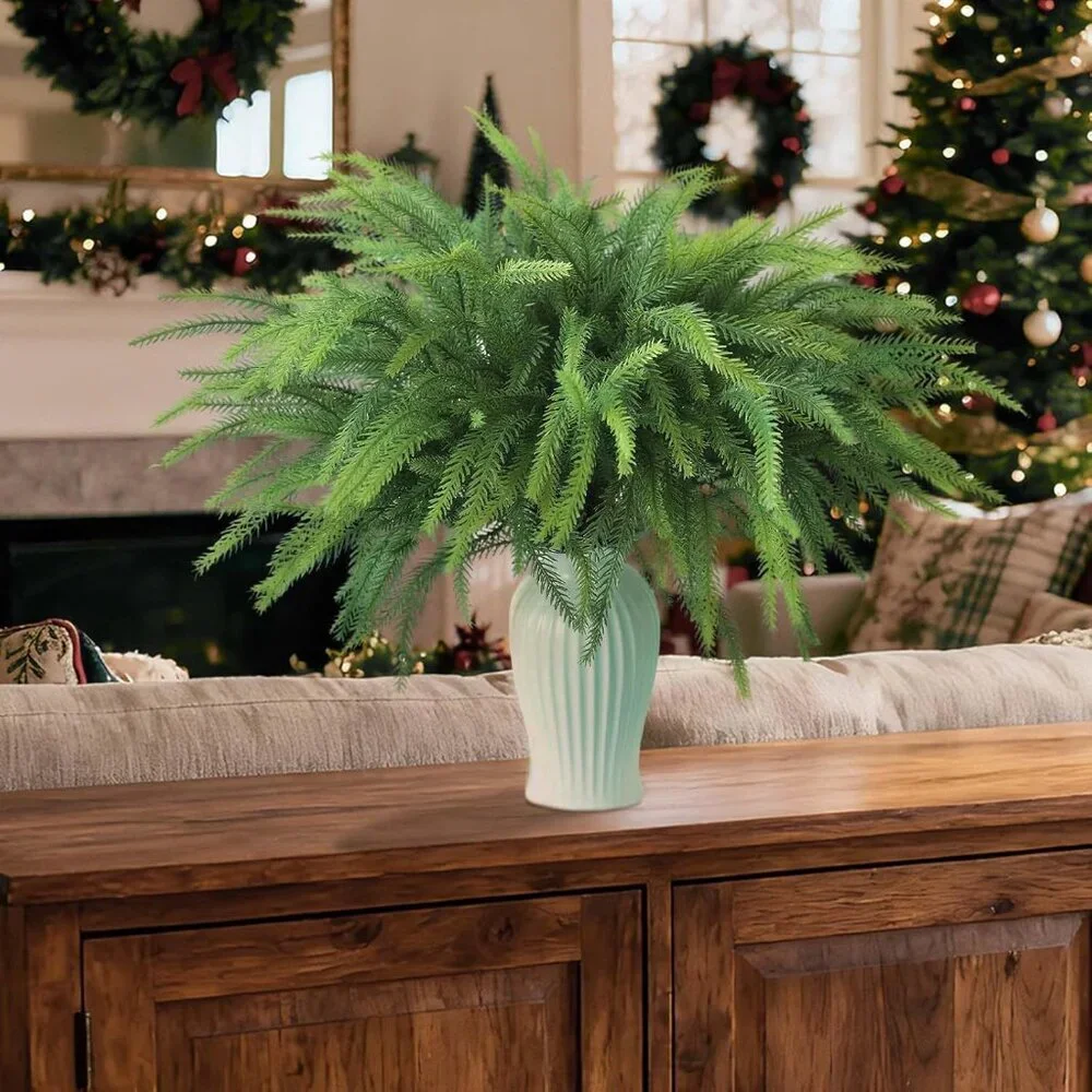 12 Pieces 18 Inch Christmas Norfolk Pine Greenery Branches Home Decorations